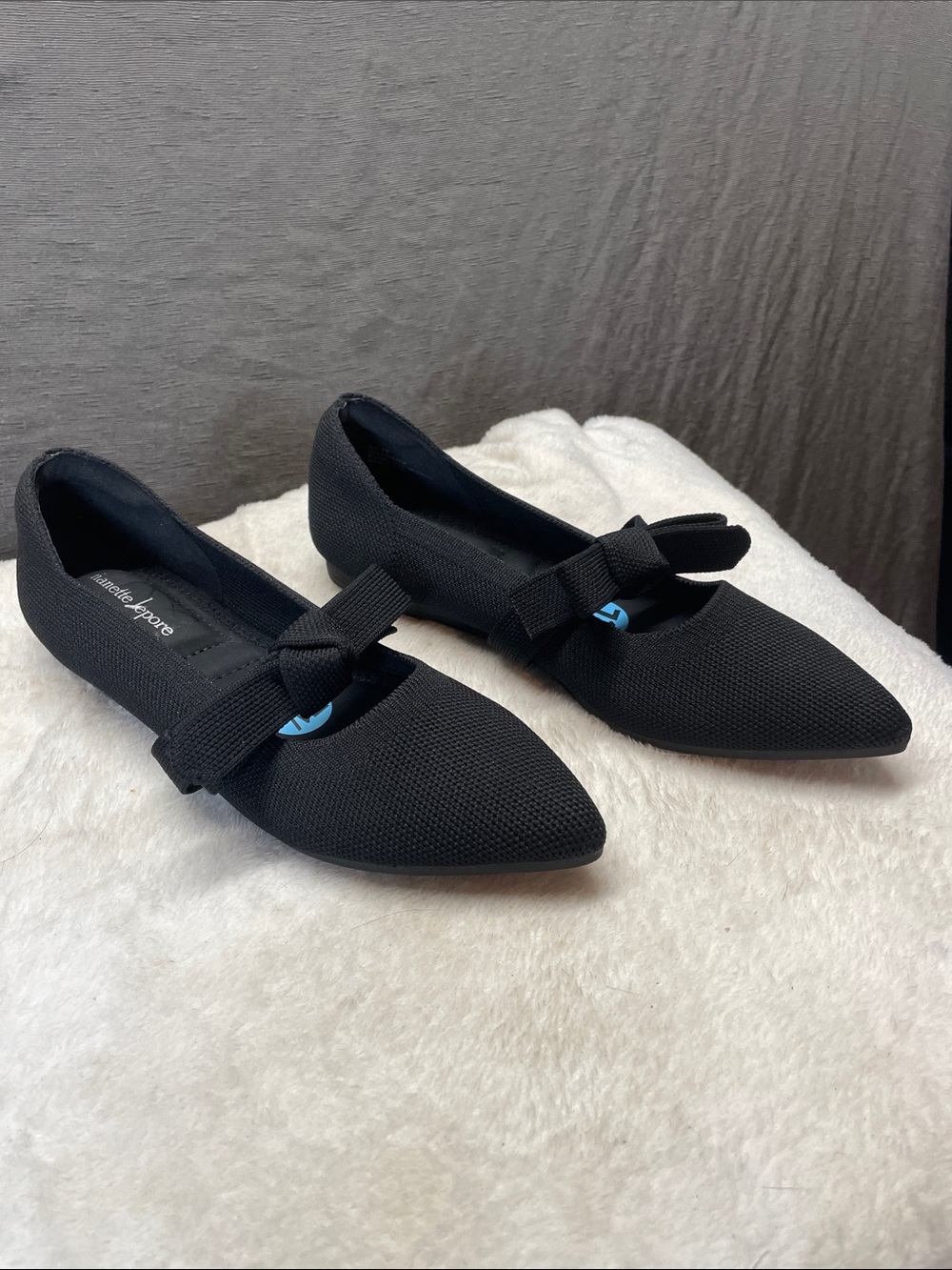 Nanette Lepore Black Pointed Bow Knit Flats